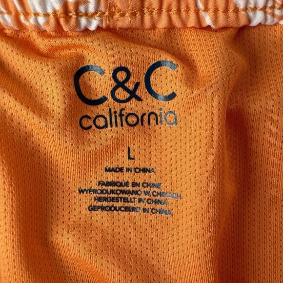 C&C California Men’s Swim Shorts Large Orange Tropical Print 7” Inseam NWT - Picture 3 of 12